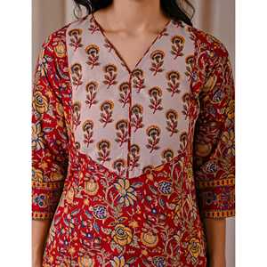 Kurti droit en coton rouge, style décontracté, pour le club ou le quotidien, respirant, imprimé Jaal, longueur au sol, design ODM - Product Image 2