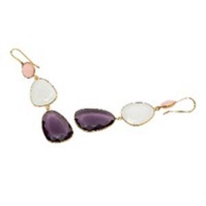 อเมทิสต์ต่างหูทรงกลมและรูปลูกแพร์,พลอยโมราสีชมพูและหินควอตซ์สีเงินแท้925มาใหม่ - Product Image 1