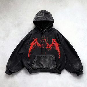 Sweat-shirt à capuche ample en molleton tricoté délavé tendance en gros pour hommes, manches longues, respirant, logo graphique surdimensionné - Product Image 2