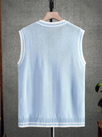 Gilet pull sans manches unisexe en acrylique 100% à col en V, motif torsadé de luxe, personnalisable sur le devant, grandes tailles