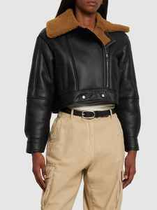 Chaqueta de piel sintética de invierno para mujer, chaqueta de moto cálida personalizada con solapa grande - Product Image 4