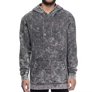 Vente en gros, faible MOQ, sweat à capuche d'hiver pour homme, délavé à l'acide, brodé, zippé, en molleton 100% coton biologique, service OEM, personnalisable, haute qualité - Product Image 1