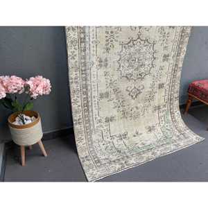 Tapis vintage 4,4 x 7,2 pieds, tapis turc oriental en laine gris bleu - Product Image 2