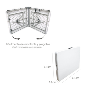 Tavolo Rettangolare Pieghevole in HDPE 122x61x74 cm. Colore Bianco - Product Image 4