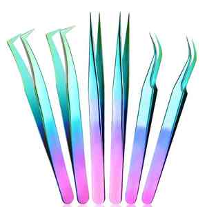 Ensemble de pinces à cils enduites multicolores avec bouts droits incurvés et pointus Kit de pinces à épiler pour cils - Product Image 1