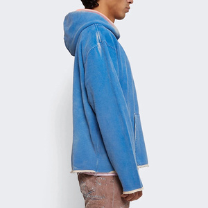 Sweat à capuche décontracté pour homme, effet délavé, en polaire, avec poches, mélange polyester/coton, coupe-vent, écologique, haute qualité, faible MOQ, marque privée - Product Image 5