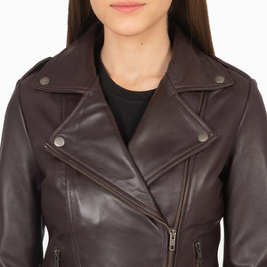 Chaqueta de cuero genuino marrón oscuro personalizada para Mujer | Ropa de abrigo ajustada para motociclistas | Fabricante OEM ODM - Product Image 6