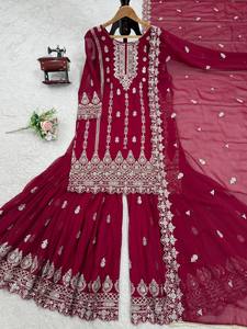 Designer Exclusive Foux Gorgette <b>Top</b> Reversible Sharara with Dupatta for Indian & Pakistani Weddings Parties Diwali Celebrations - Product Image 5