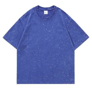 100% algodón 230G Retro Punk Vintage Camiseta de manga corta para hombres mujeres Color sólido Hip Hop camisetas sueltas con manga de hombro caído - Product Image 2