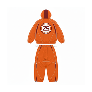 Premium 220GSM Nylon Windbreaker Set Naranja con paneles granate Logotipo personalizado Bordado e impresión Opciones más tamaño - Product Image 2