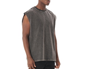 Nuevo estilo de moda Streetwear hombres desgastados Tops Hip Hop Vintage ácido lavado camiseta sin mangas diseño personalizado Logo - Product Image 2