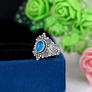 Bague tendance en argent sterling 925 avec pierre précieuse en calcédoine, bijoux faits à la main, style bohème, pour femmes, cadeau pour filles - Product Image 2