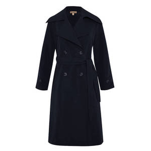 Vintage <b>Navy</b> Raglan <b>Trench</b> <b>Coat</b> for Women-Long Double Breasted Leather with Belt - Product Image 1