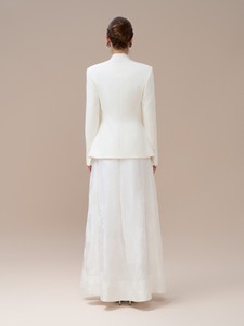 Blazer de mujer de estilo minimalista talla S M L rayón Spandex tejido Hazel chaqueta sin cuello de un solo pecho marca personalizada - Product Image 3