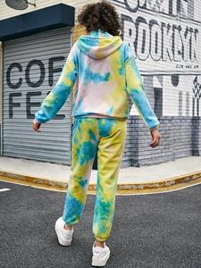 Ensemble de survêtement Tie Dye pour femmes 100% coton pull à capuche et pantalons de survêtement ensemble de salon et de vêtements de sport de haute qualité - Product Image 4