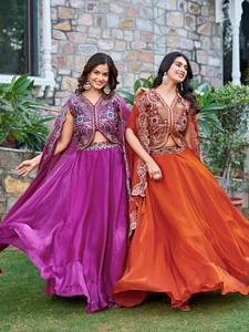 Lehenga Choli de Diseño de Lujo Unity, Color Naranja Óxido, Bordado, con Capa y Dupatta, Tela de Mezcla de Seda Premium - Product Image 5