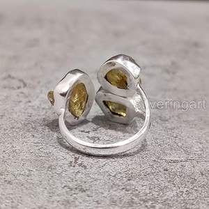 Bague pour femme en argent sterling 925, pierre précieuse citrine naturelle, pierre de naissance de novembre, triple pierre, bijoux faits à la main pour Noël - Product Image 6
