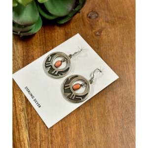 Boucles d'oreilles pendantes vintage en argent sterling et corail rose Navajo, motif floral géométrique, or 18 carats, perle et diamant, idéales pour mariage et soirée - Product Image 3