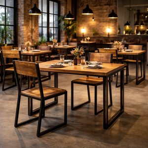 Eco-Friendly Solid Mango Wood Dining Chair | Industrial Black Metal Frame | Restaurant Cafe Dining Furniture - Product Image 2