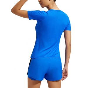 2025 Logo personnalisé femmes été respirant 2 pièces ensemble court à manches courtes t-shirt Biker Shorts solide pour les activités de plein air - Product Image 2