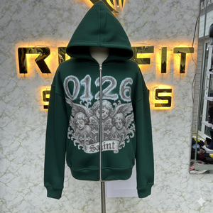Sweat-shirt à capuche rose avec fermeture éclair Rexfit Sports, prix raisonnable, imprimé ange, unisexe, décontracté, en polaire, pour l'automne, 0126 - Product Image 4