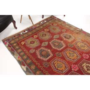 Alfombra Turca Vintage, Alfombra de 5.3x12.7 pies, Alfombra con diseño de plantas y árboles en tonos rojo y marrón - Product Image 1