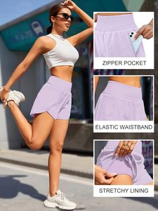Short femme short athlétique taille haute short élastique imperméable de gymnastique et d'entraînement avec poche pour la course et le sport - Product Image 5