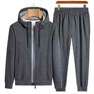 ชุดวอร์มฝ้ายแท้ 100% สำหรับฤดูหนาว เสื้อซิป กางเกงลำลอง ชุดฮู้ดดี้สำหรับผู้ชาย แห้งเร็ว ระบายอากาศได้ดี - Product Image 4