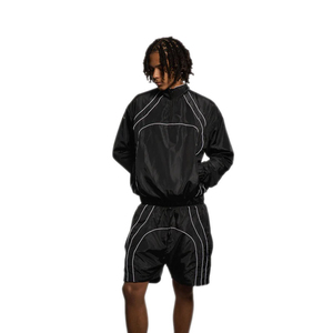 Ensemble coupe-vent athlétique pour homme Veste et short à fermeture éclair intégrale avec bordure contrastée Ensemble de 2 shorts coupe-vent légers pour homme - Product Image 1