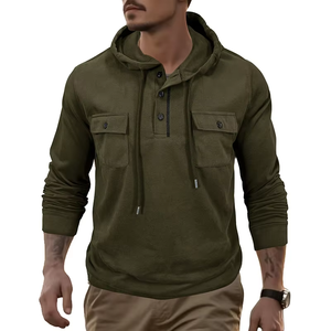 Sudadera con Capucha Ecológica para Hombre, Tejido de Punto, para Deportes al Aire Libre, Manga Larga, con Cordón, Bolsillo Deportivo, Color Sólido - Product Image 4