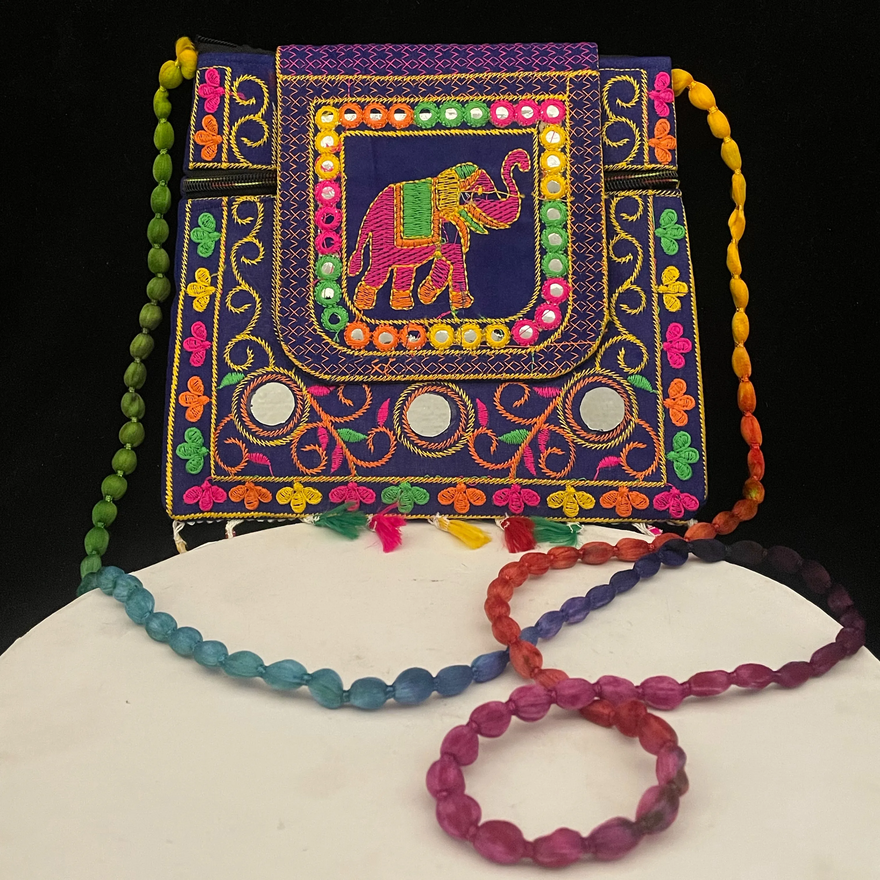 Bolso de mano Vintage con espejo bordado, Banjara bohemio, elegante, colorido, tradicional, Jaipuri, hecho a mano