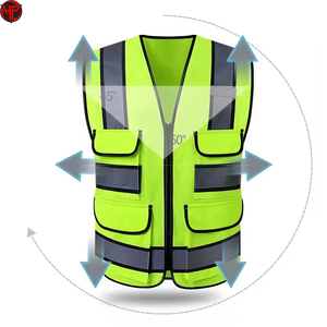 Gilet de sécurité d'automne jaune réfléchissant imperméable en polyester PVC, vêtement de travail auto-protecteur décontracté multi-poches respirant avec fermeture éclair - Product Image 4