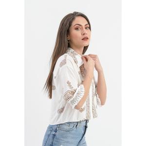 Camicia fantasia antica con nappe sulle maniche-marrone - Product Image 2