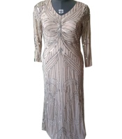 Robe de soirée longue faite à la main en sequins et perles de cristal couleur nude pour femmes grandes tailles ODM