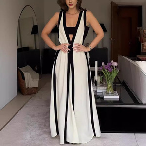 2025 nuevo vestido informal de bloqueo de Color con cuello en V Reversible Sexy europeo y americano vestidos elegantes para mujeres - Product Image 1