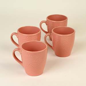 Ensemble de 4 tasses à café en céramique de style nordique, rose corail pêche - Capacité 200 ml, compatibles lave-vaisselle et micro-ondes, cuillère en argile pour cadeaux - Product Image 2