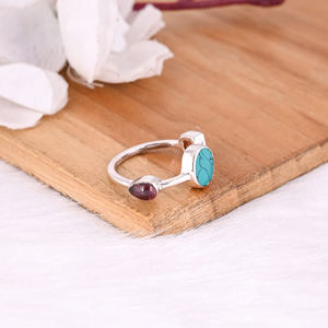 แหวนพลอยคลาสสิกสำหรับผู้หญิง แหวนเงินแท้ 925 แหวนทัวร์มาลีนและเทอร์ควอยซ์ สำหรับงานปาร์ตี้ งานหมั้น ของขวัญ เครื่องประดับชั้นดี - Product Image 3