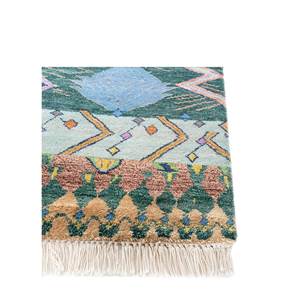 Tapis Manchaha bleu noué à la main en laine et soie de bambou, épaisseur 10 mm, motif géométrique abstrait pour la maison, couloir, modèle rectangulaire - Les-5094 - Product Image 4