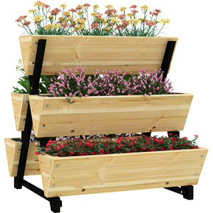 Outsunny-Maceta de 3 niveles para exteriores con 5 marcos de madera de abeto con agujeros de drenaje, 75x78x77 cm - Product Image 1