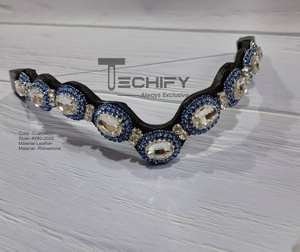 Banda Frontal para Caballo de Cuero Hecha a Mano con Cristales Azules |   Accesorio de Brida Ecuestre Estilo Ola - Product Image 5