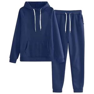 Survêtements d'hiver 100% coton pour hommes 2 pièces survêtements décontractés à manches longues sweat à capuche athlétique et pantalon de survêtement ensemble jogging - Product Image 1