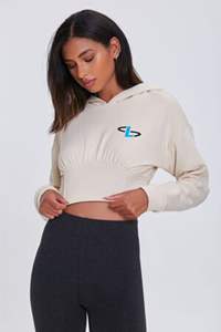 2025 Custom Made Women's Winter <b>Crop</b> <b>Top</b> Hoodies Streetwear Style with Front Logo Hooded Collar - Product Image 2