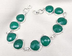925 <b>Sterling</b> <b>Silver</b> Natural Green Onyx Handmade Faceted Gemstone <b>Bracelet</b> With Gold Plating Option for Women Wholesale Jewelry - Product Image 2