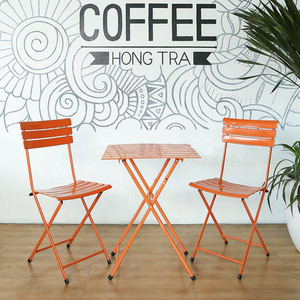 Contemporary <b>Garden</b> Dining Set <b>Foldable</b> Iron <b>Table</b> & Chair 3 Colors Outdoor Furniture CBCF156 - Product Image 2