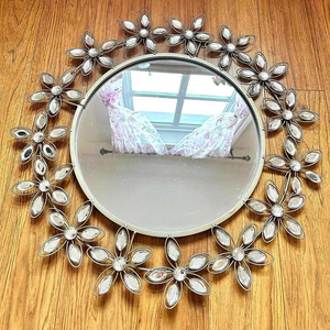 Miroir de salle de bain rond orné de bijoux, design Art déco fait main, miroir mural décoratif de luxe en diamant - Product Image 5