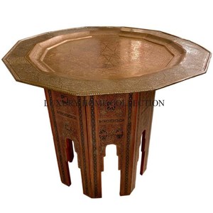 Fabriqué en acier inoxydable et en bois Table d'appoint marocaine Meilleure qualité Grande taille Maison et hôtels Table d'appoint Accessoire de meubles - Product Image 3