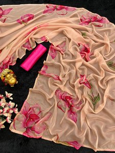 Diseñador exclusivo Atractivo y brillante Color Fancy Floral Printed Tabby Organza Silk Rutine Wear & Party Wear Ladies Saree - Product Image 5