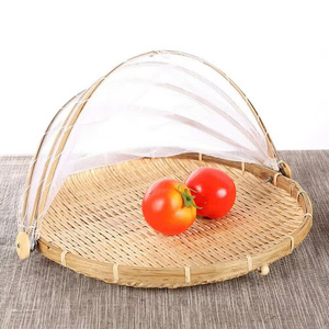 Panier de rangement en bambou d'usine, plateau alimentaire avec filet pliable, couverture décorative de tente, empêche les mouches pour les repas en plein air, fabriqué au Vietnam - Product Image 5