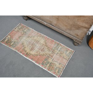 Alfombra turca vintage de 1,5x3 pies, diseño de retazos beige y naranja, estilo clásico Tabriz para sala de estar, Material de lana viscosa, látex - Product Image 4