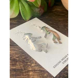 Sterling Silver Kokopelli <b>Dangle</b> <b>Earrings</b> with Pearl and <b>Diamond</b> Accents for Wedding and Party - Product Image 3